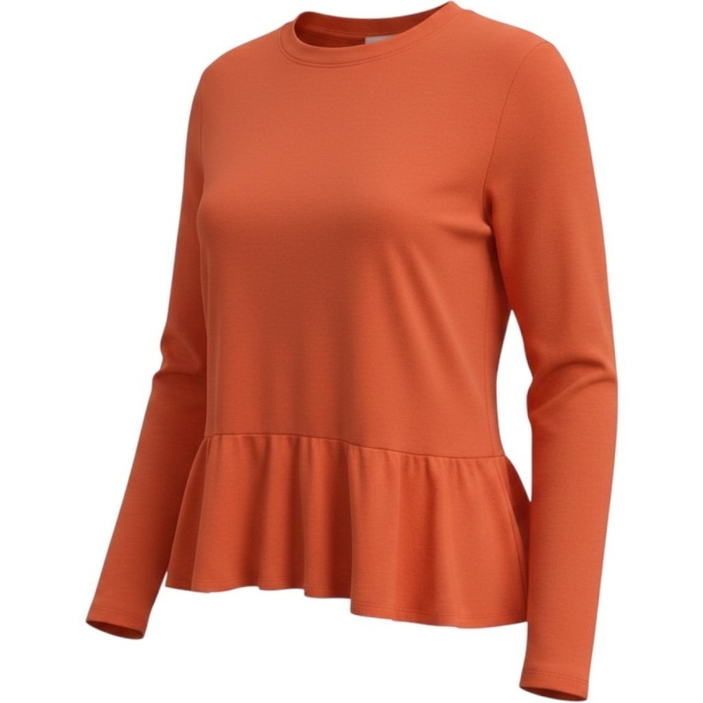 Apt. 9 Womens Coral Orange Peplum Long Sleeve Top Crew Neck Size M RN 73277